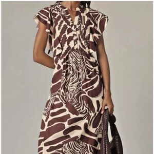 Anthropologie Maeve Brown and Cream Patterned Dress